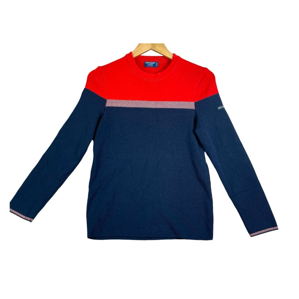 Saint James L' Atelier 100% Wool Color Block Navy Blue Red Women Sweater Size 6